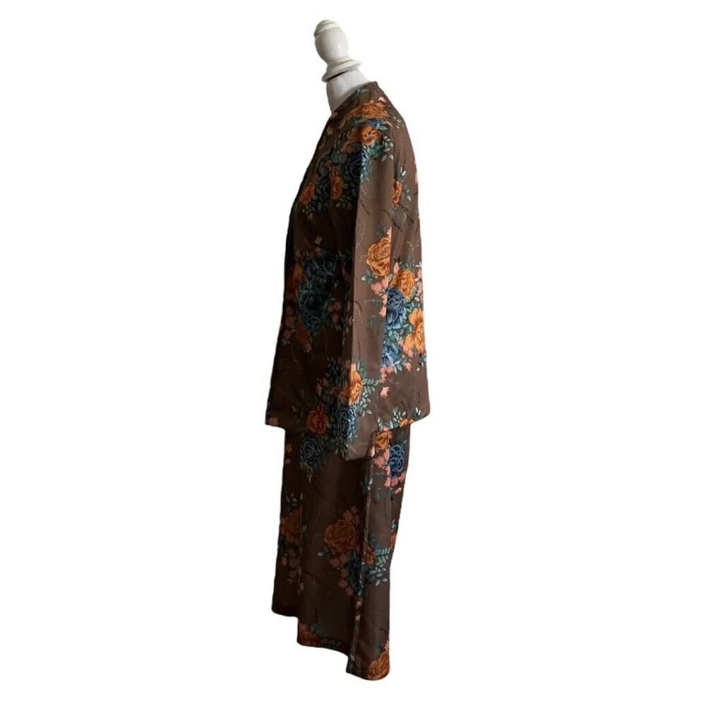 Vintage 1970s Sears Dress Cardigan Taupe Floral 2 Piece Set Maxi US Size 10 - Picture 2 of 16